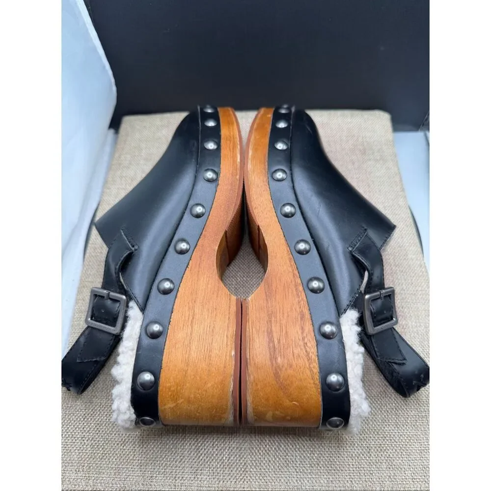 Kelsi Dagger Black Leather Clogs with Brown Sole - Picture 7 of 11